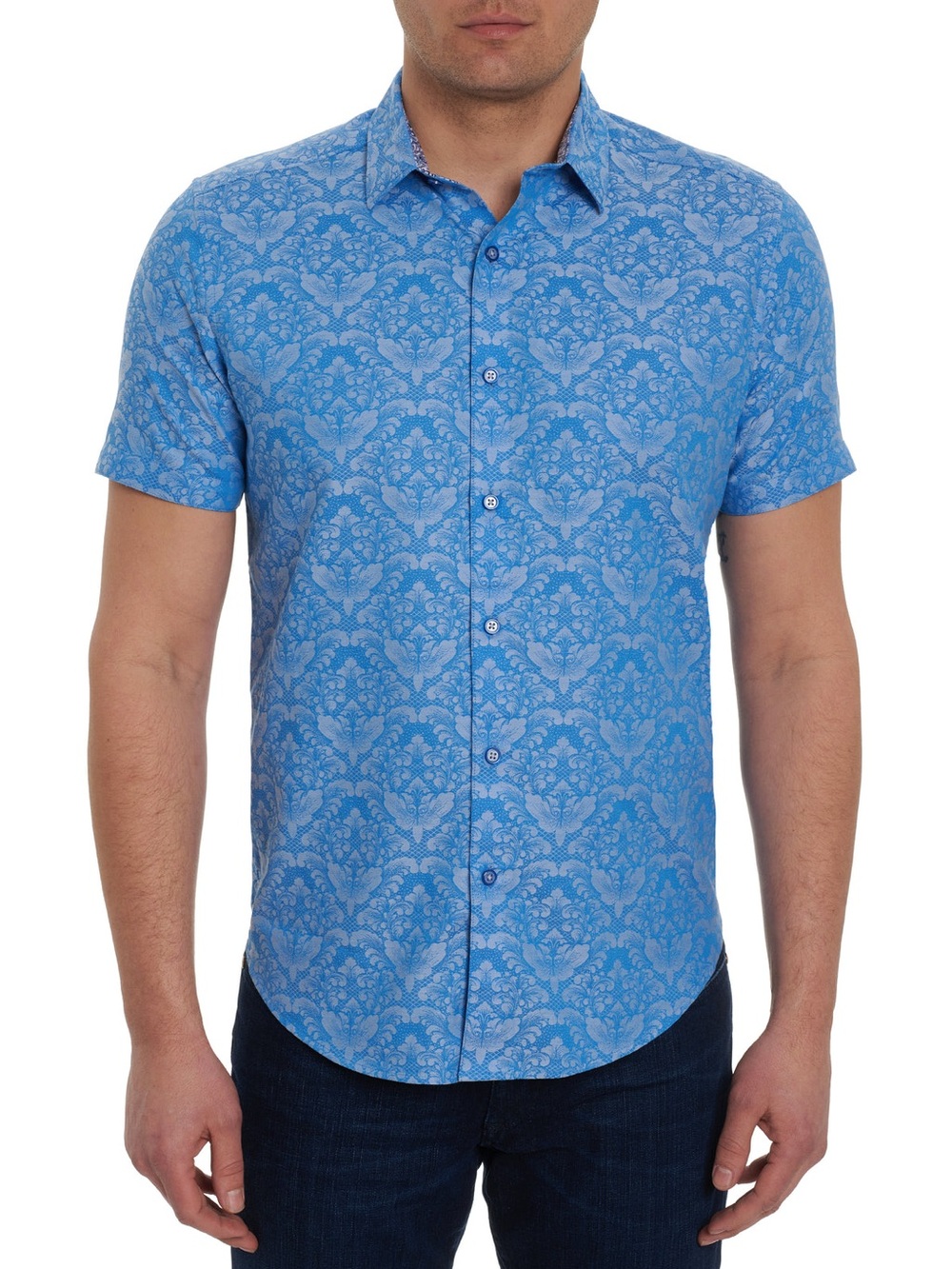 Robert Graham Men's Bayview Floral Jacquard Woven Short Sleeve Light Blue Small